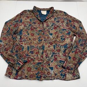 Pendleton VNT Country Sophisticates Floral Blouse W 14 Brown Maroon Blue USA